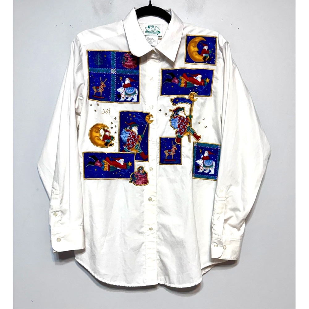 Vtg Quacker Factory Christmas Novelty Top Size S Festive Maximalist Patchwork‎